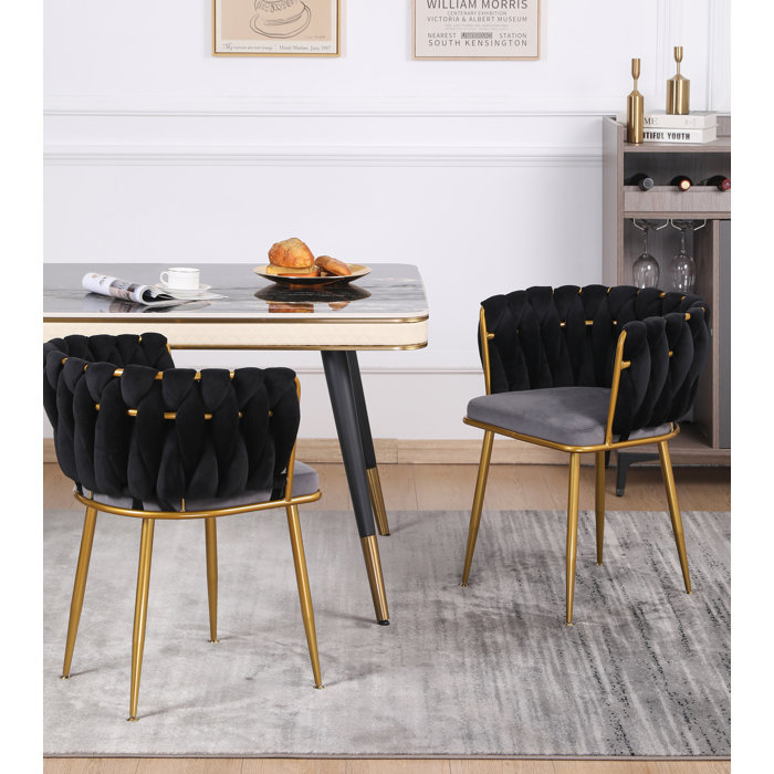 Mercer41 Kwaku Kitchen Dining Chairs Velvet Upholstered Arm Chair with Woven Back Wayfair